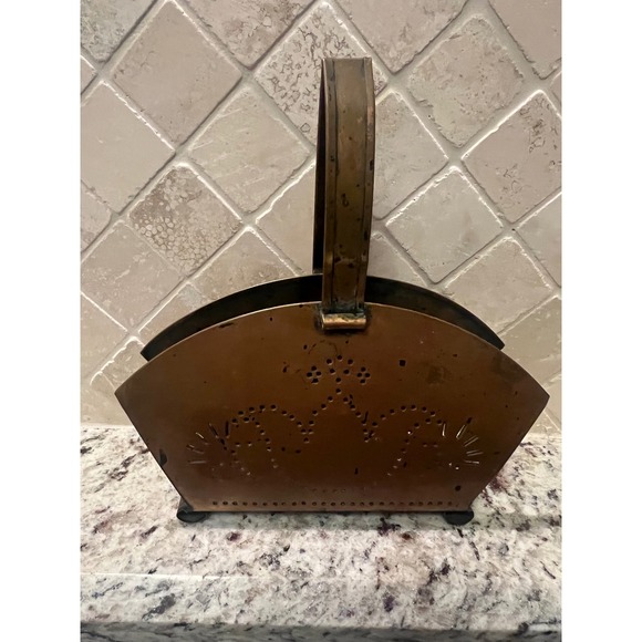 Other - Vintage Copper Brass Letter Holder Napkin Basket Punched Metal Decorative Caddy
